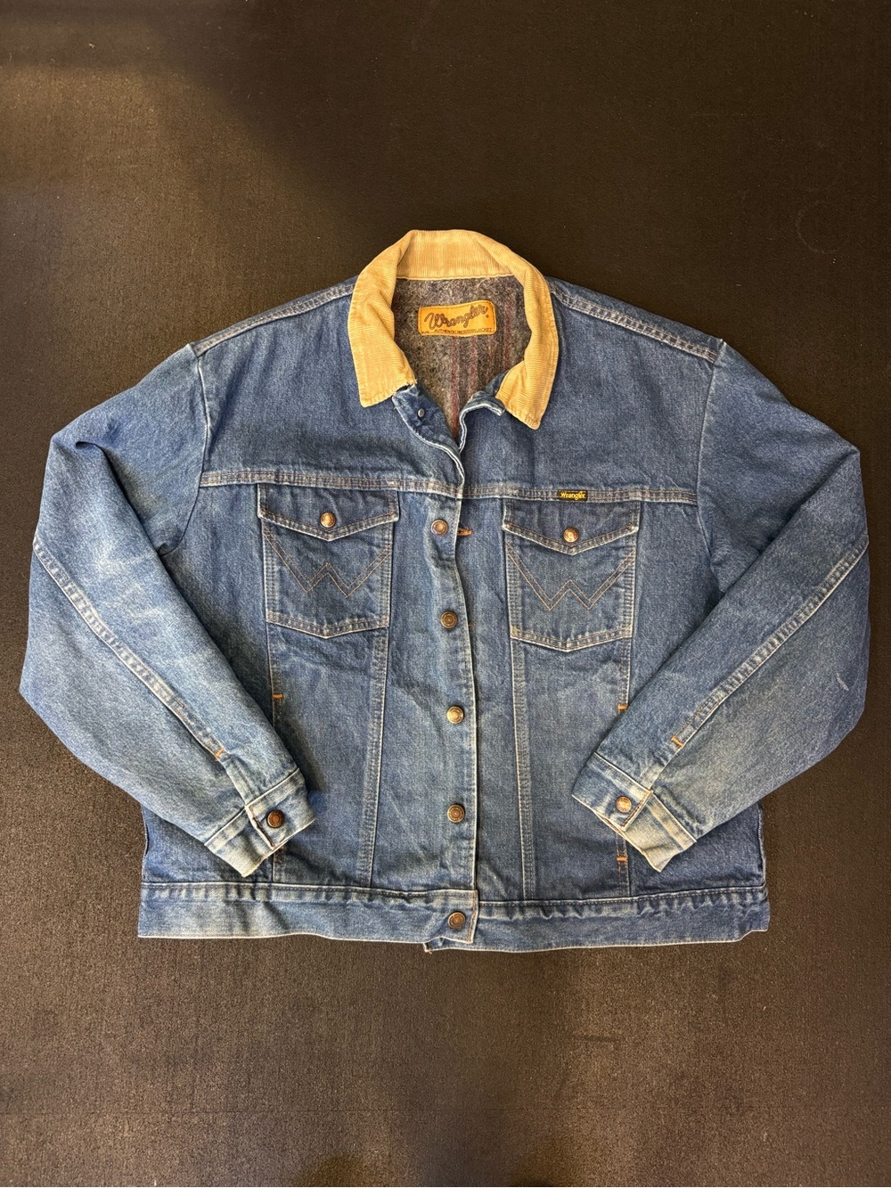 Vintage Wrangler Blue Denim Jacket with Tan Corduroy Collar
